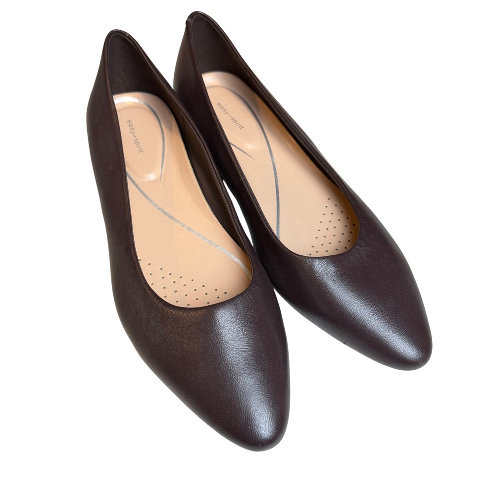Easy Spirit Women Low Block Heel 10M Pointed Toe Pumps Brown Leather Office - Picture 3 of 8